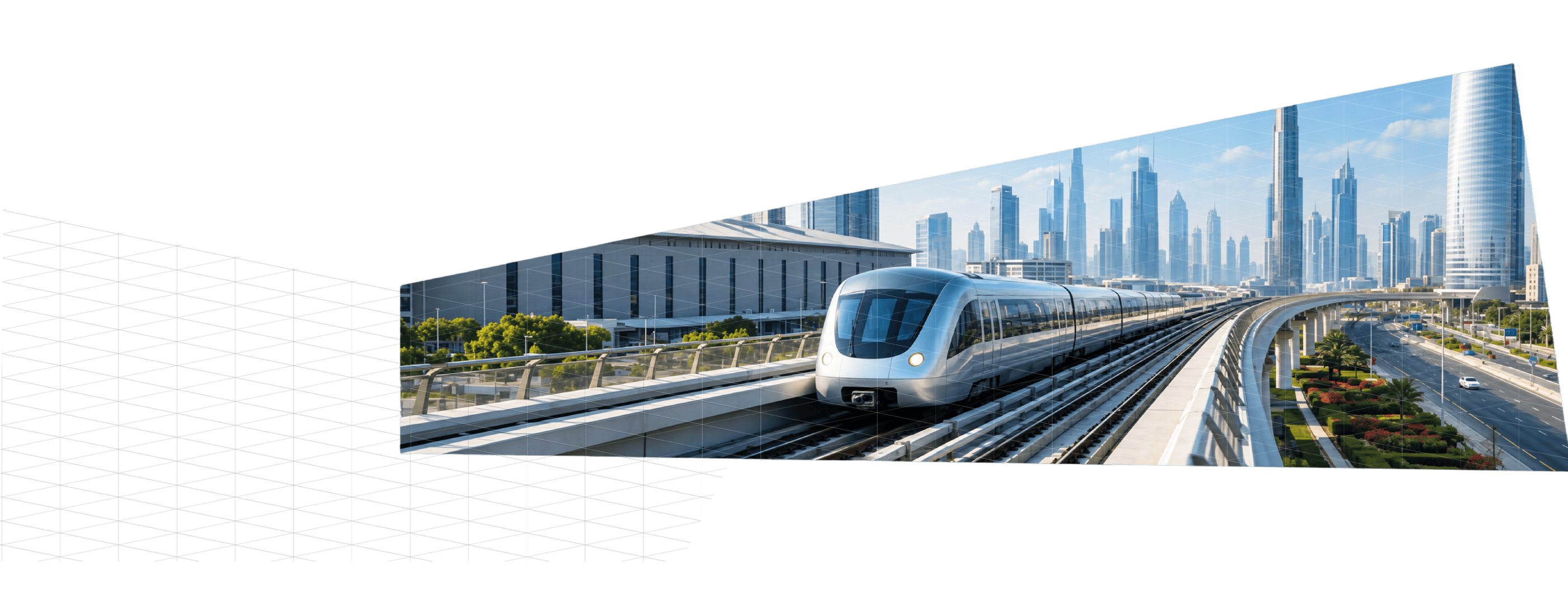 A future Dubai metro moving through the city