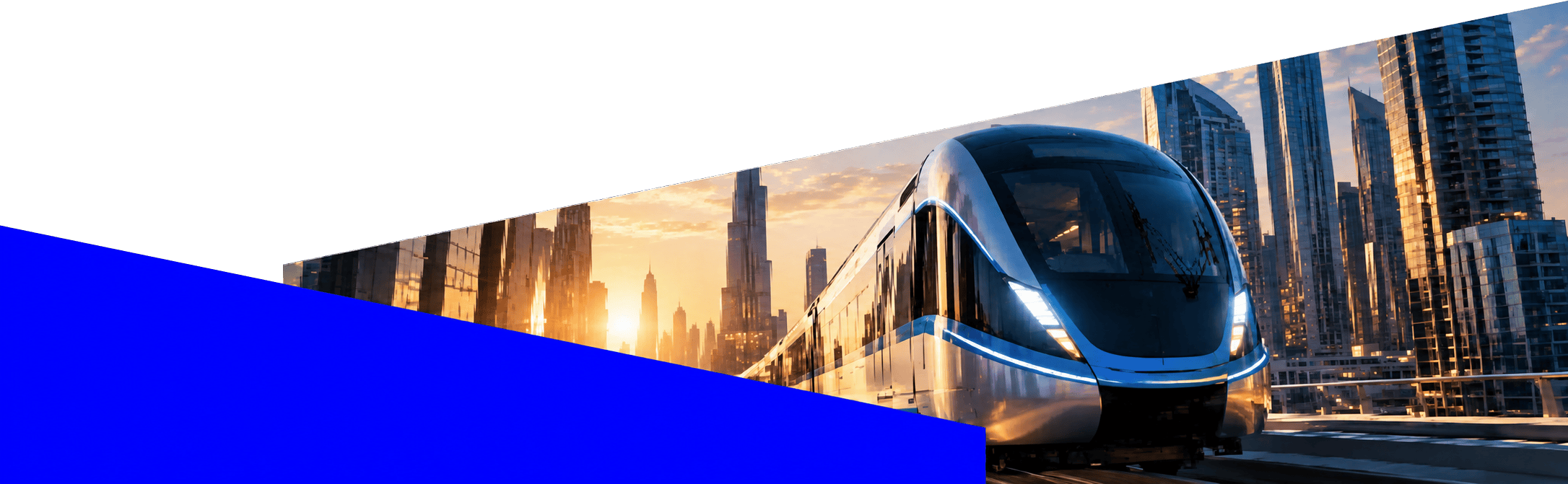 A modern high-speed train travelling through Dubai